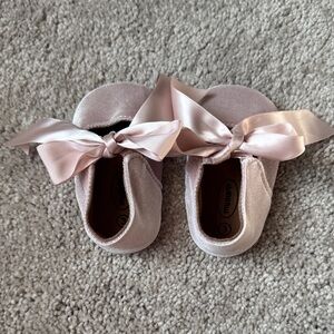 Mud Pie Blush Velvet Baby Flats with Satin Bow